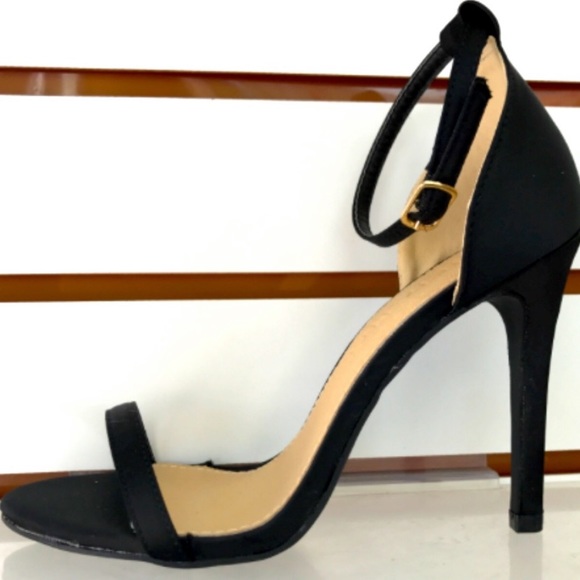 Black Open Toe Ankle Strap Heels - Picture 2 of 2